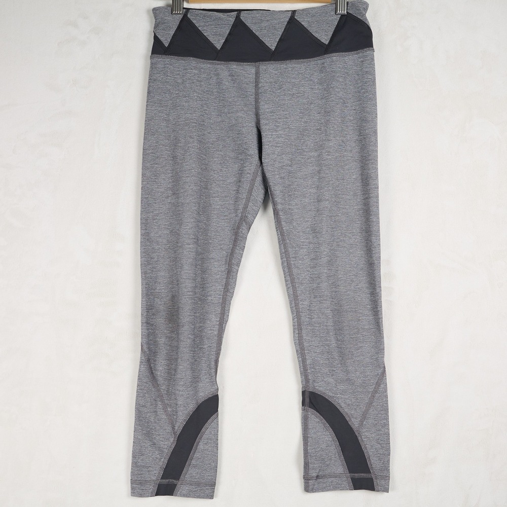 Lululemon Run Inspire Crop II Gray Black Heathered Leggings Size 6 Zipper Pocket
